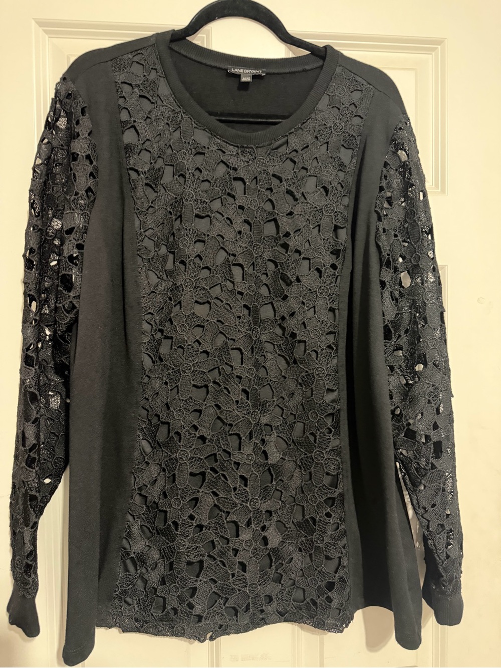 Lane Bryant Black Crochet Lace Sleeve Pullover